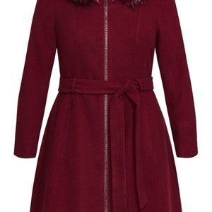 City Chic Dark Cherry Miss Mysterious Coat Brand New W/Tags Size Medium